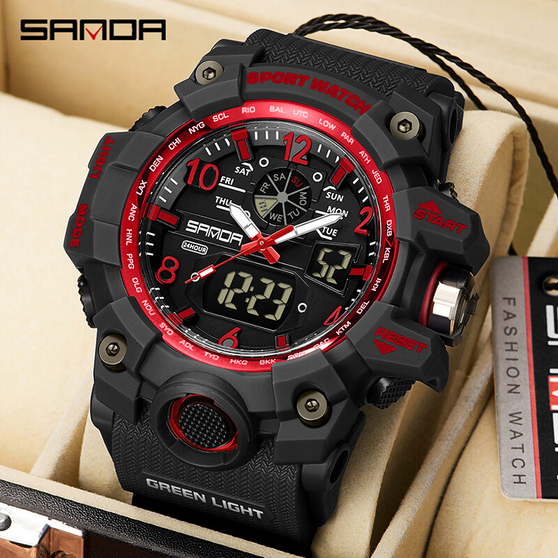 【Miga Plaza】 Sports Brand Fashion Watch Men LED Digital Quartz Watch Men Top Luxury Multi-Function Analog Digital Watch Waterproof Watch. 