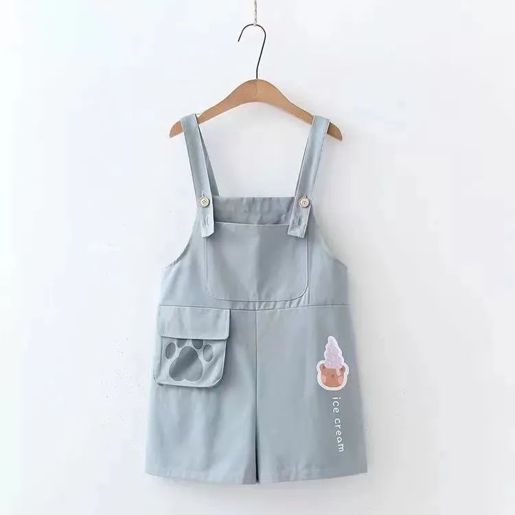 Single/Set Japanese Style Soft Girl Cute Embroidered Loose-Fitting Overalls Summer Student Fresh Casual Shorts. 