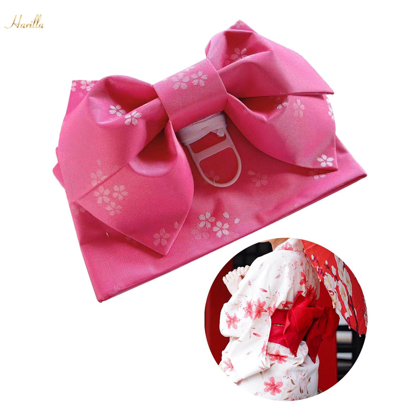 Kimono Obi Japanese Sash Belt with Pre Tied Bow for Women Classic Sakura Pattern Waist Pink Red. 