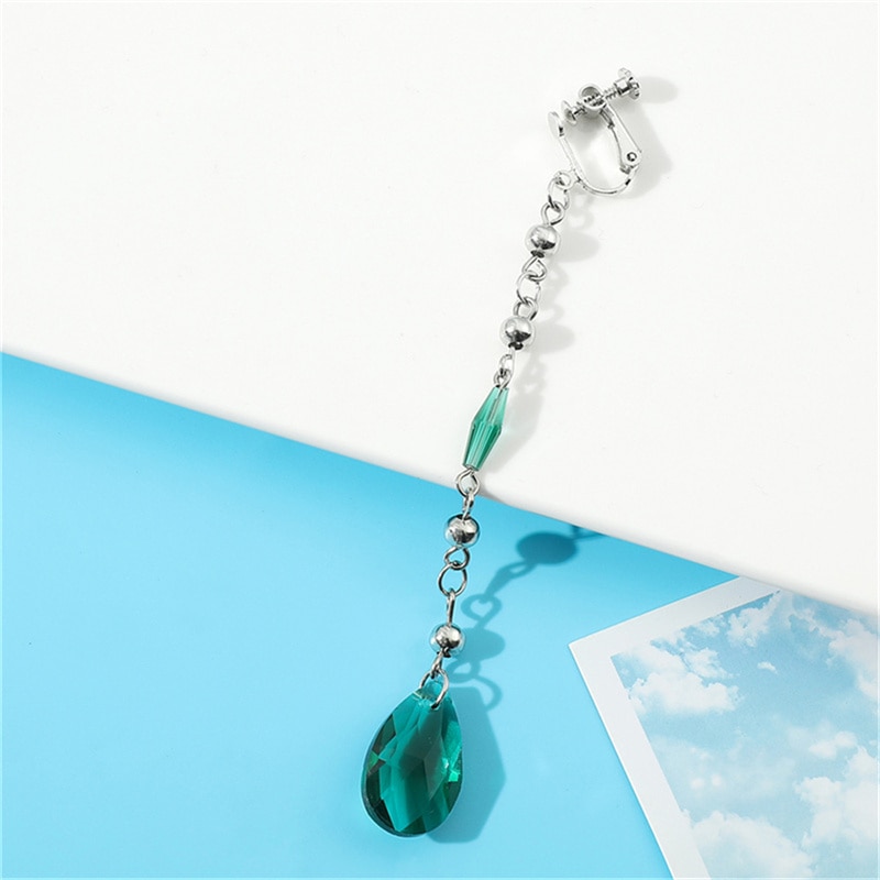 【IKE】Anime Vivy Fluorite Eye's Song Cosplay Vivy Earring Ear Clip 1 Pieces Long Green Gem Earclip Costume Accessory Cosplay Prop Gift. 