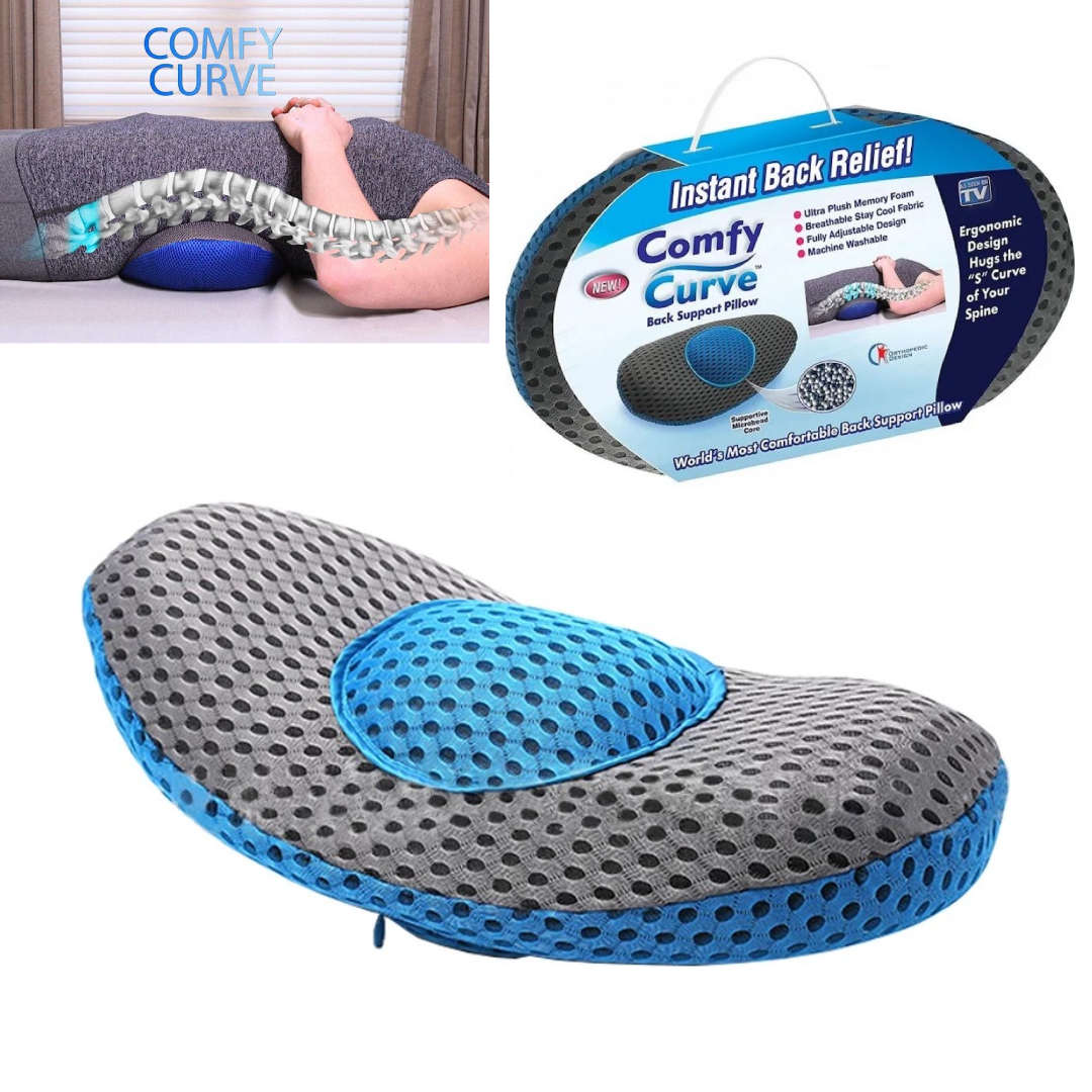 Comfy Curve Instant Back Relief Back Support Pillow Orthopedic Breathable  Cool Fabric Washable Ergonomic Design Lumbar Back Support Pillow