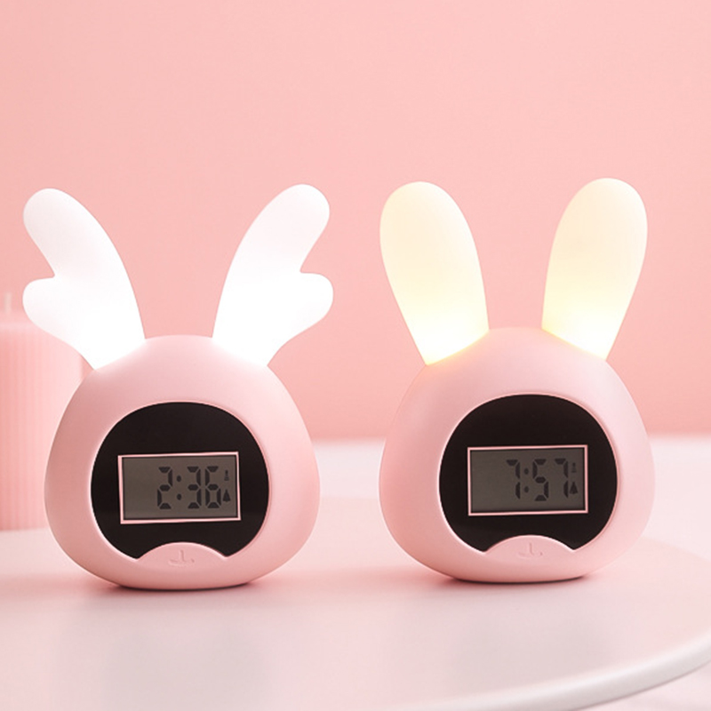 Children's Alarm Clock Rabbit, Led Digital Lamp Night Light Girl Boys