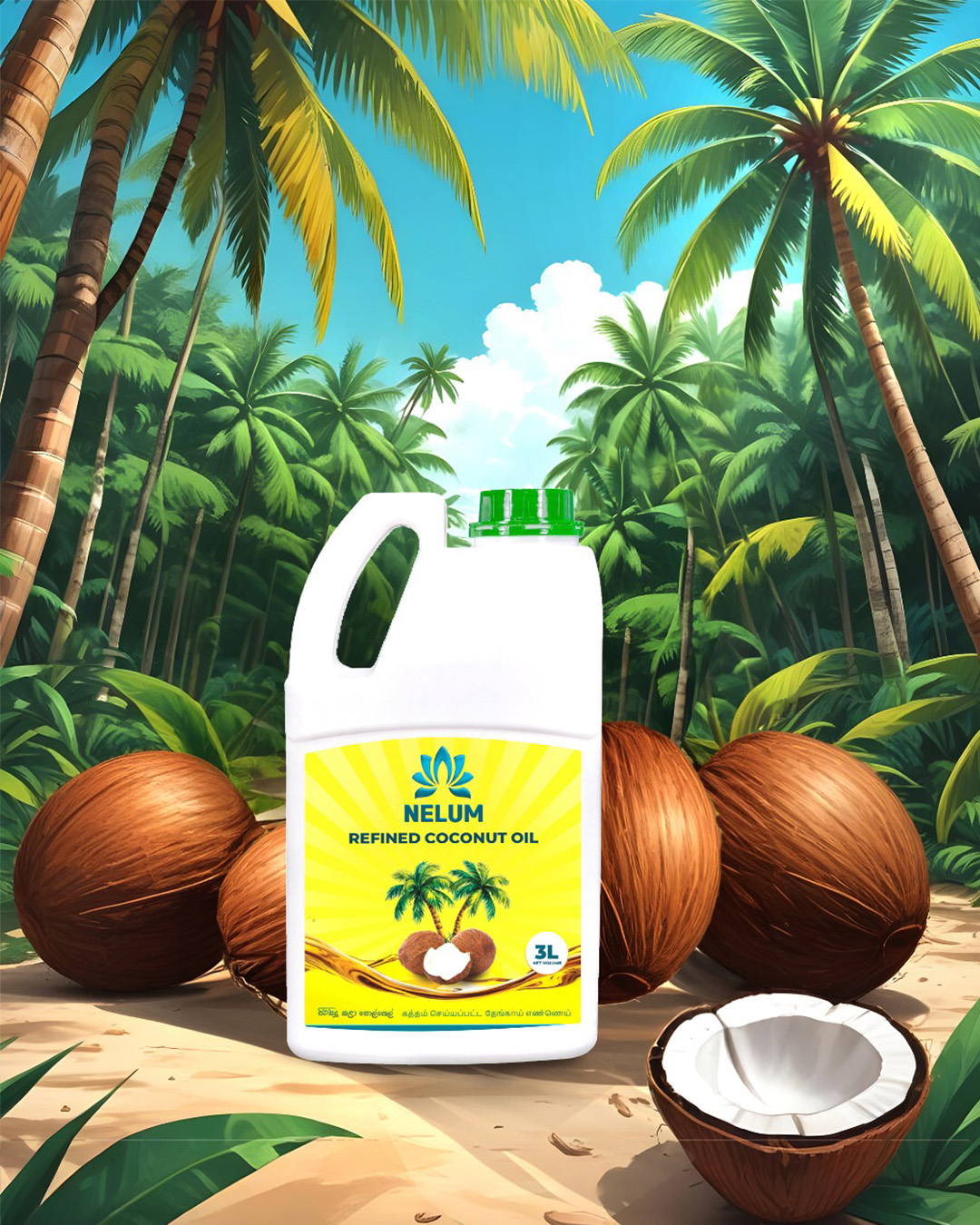 Nelum Refined Coconut Oil 3L Can - Ideal for High-Heat Cooking, Frying, Baking, and More
