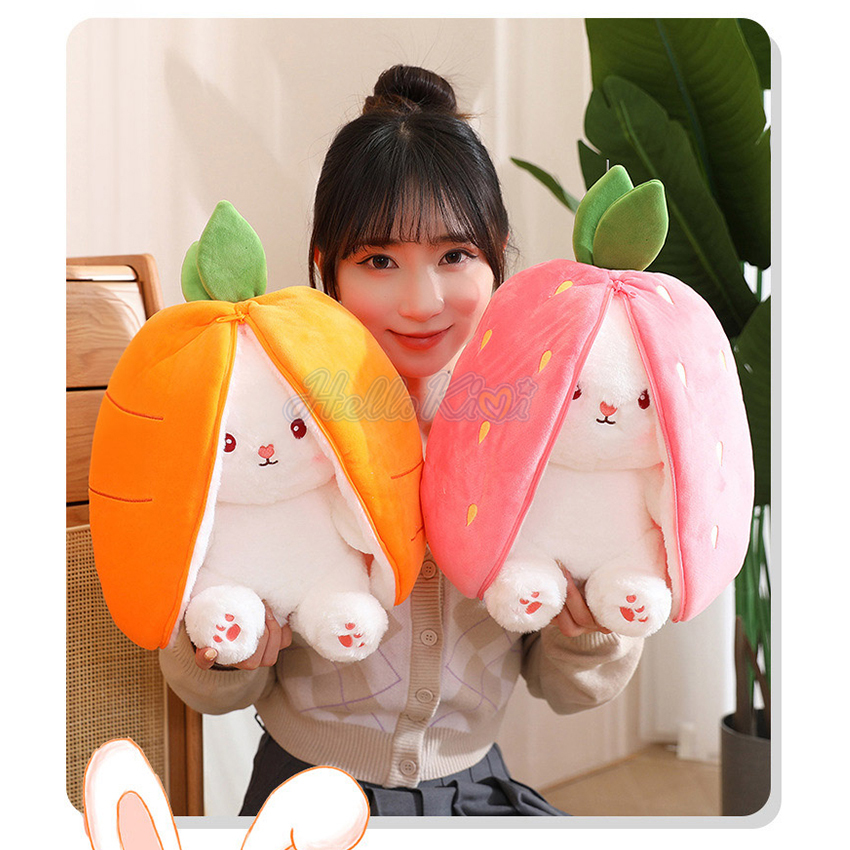 HelloKimi Strawberry Rabbit Plush Cute Bunny 2 In 1 Long Ear Fruit Animal Stuffed Doll Plush Toys Creative Transformation Of Rabbit Doll Plush Doll Reversible Carrot Strawberry Bunny Plush . 