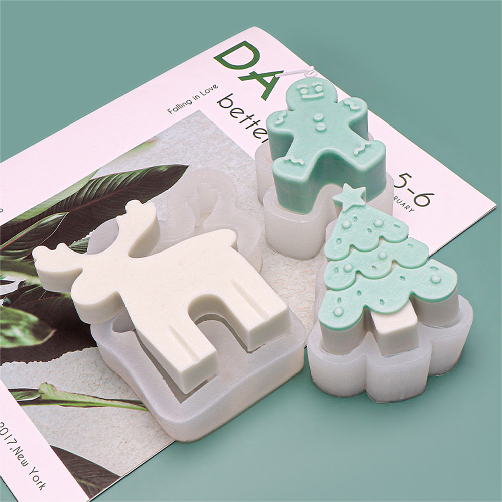 Christmas Tree Candle Mold DIY Ginger Bread Man Snowman Candle Making Chocolate Soap Resin Mold Silicone Mold For Candle Making. 