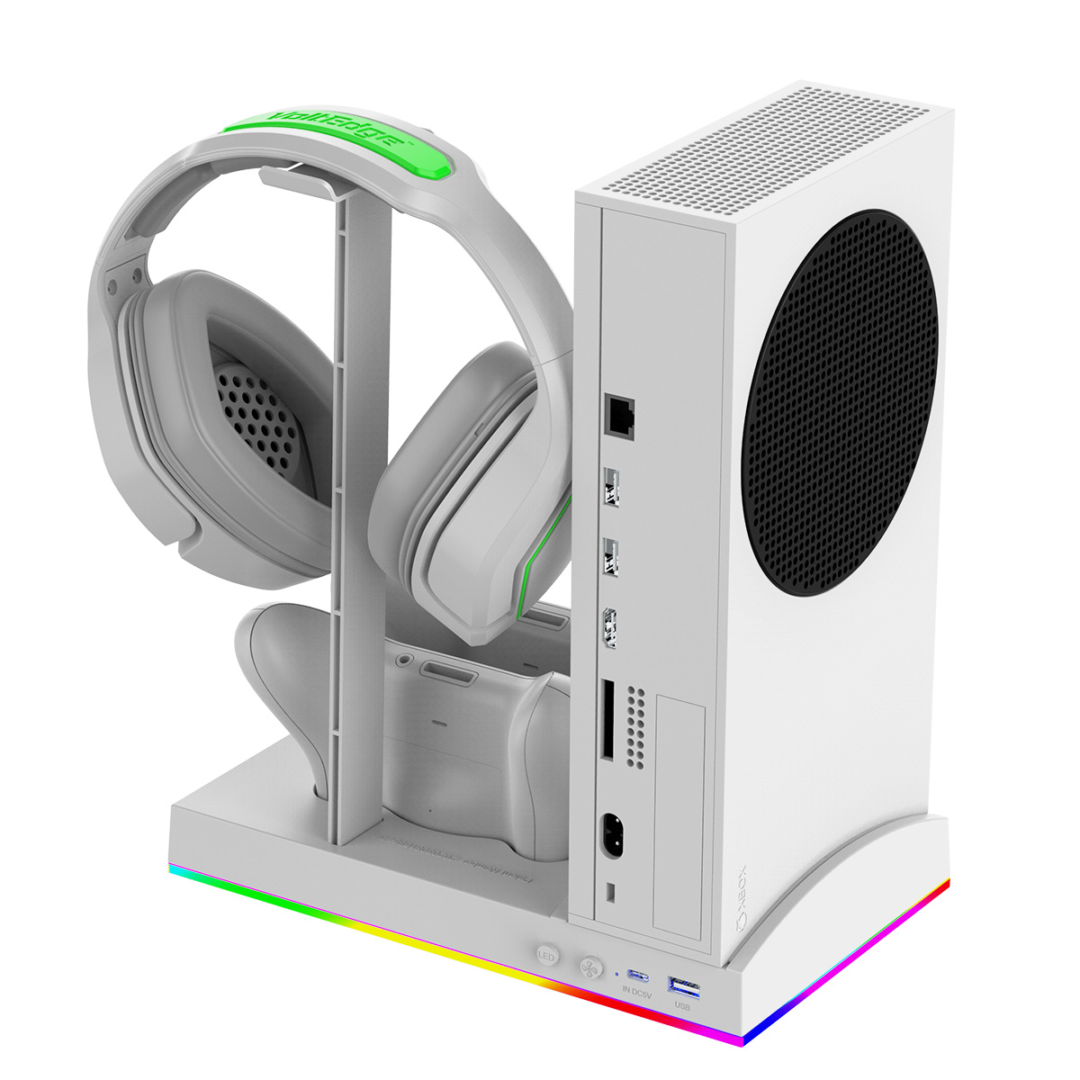 Xbox Series S Game RGB Console Cooling Base Dual-handle Charging Stand with Headphone Stand Game Disc Stand Myhappinessisyou. 