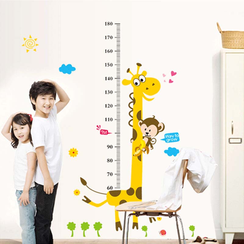 Kids Height Chart Wall Sticker Cartoon Animal Giraffe Ruler Room Decal Wall Art Sticker for Children. 