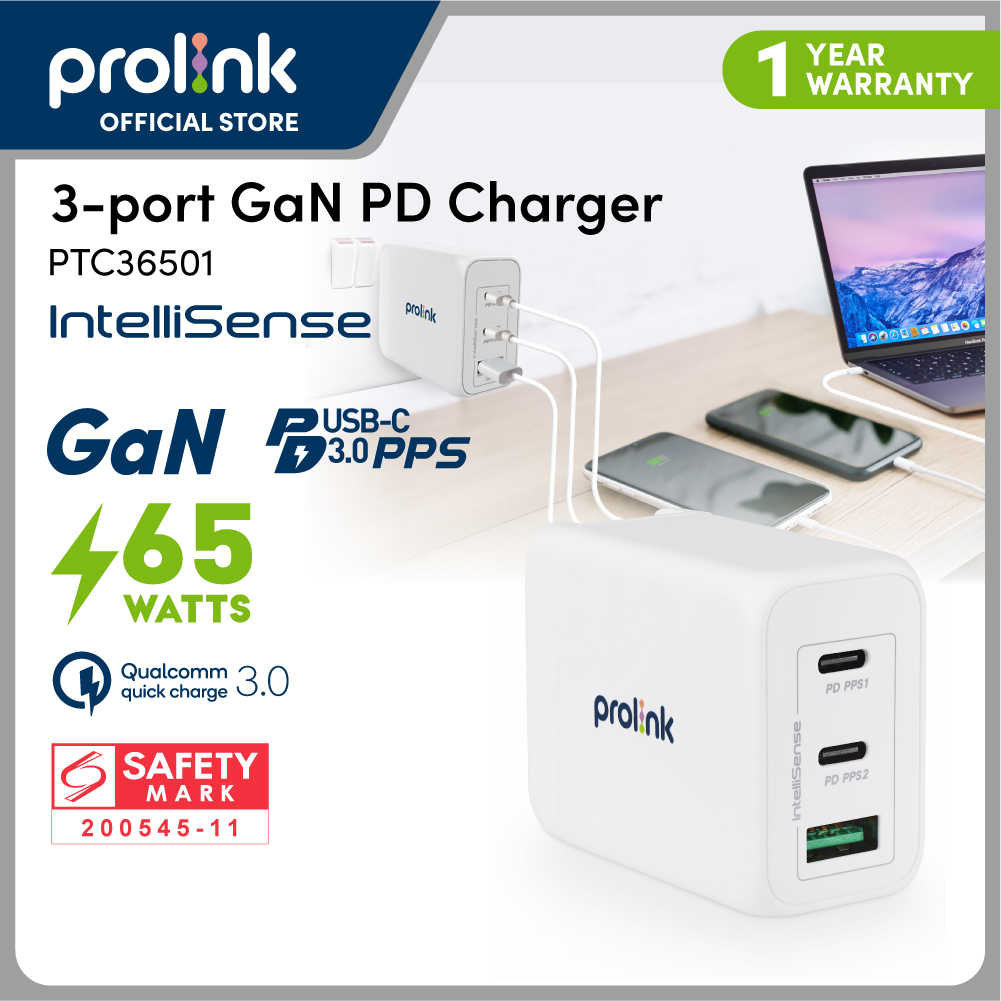 Prolink 65W GaN PPS PD Wall Charger (Lenovo/ Dell / ASUS/ Laptop Charger) PTC36501