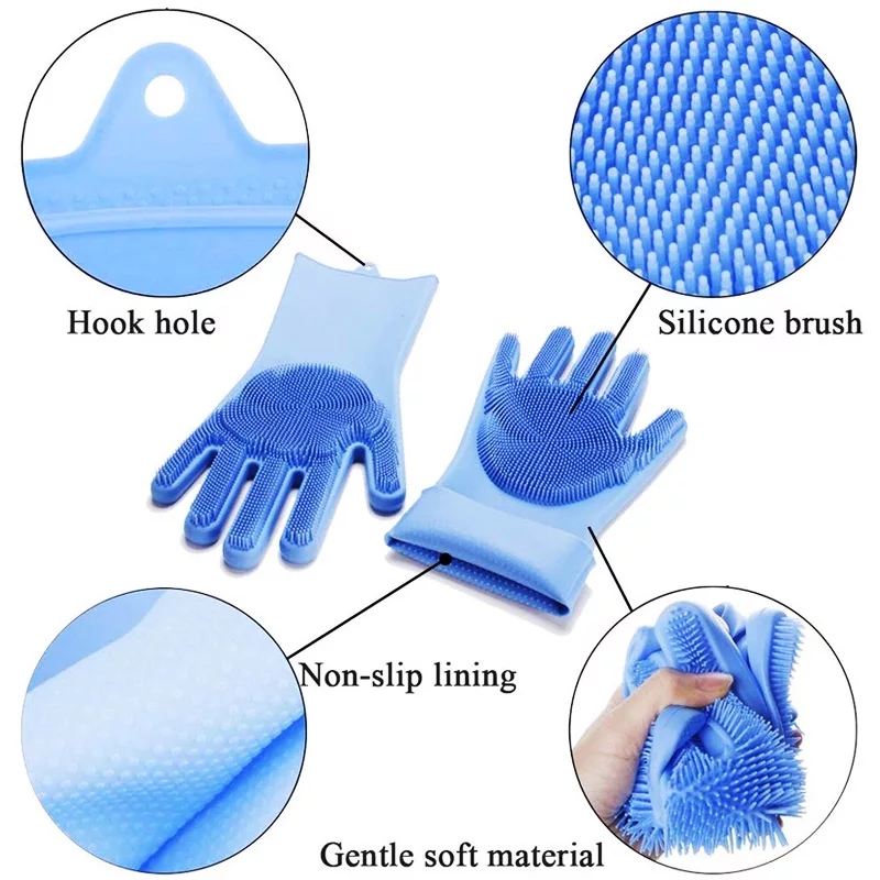 Reusable Silicone Heat Resistant Gloves Household Brush for Cleaning Household Dish Washing glove. 