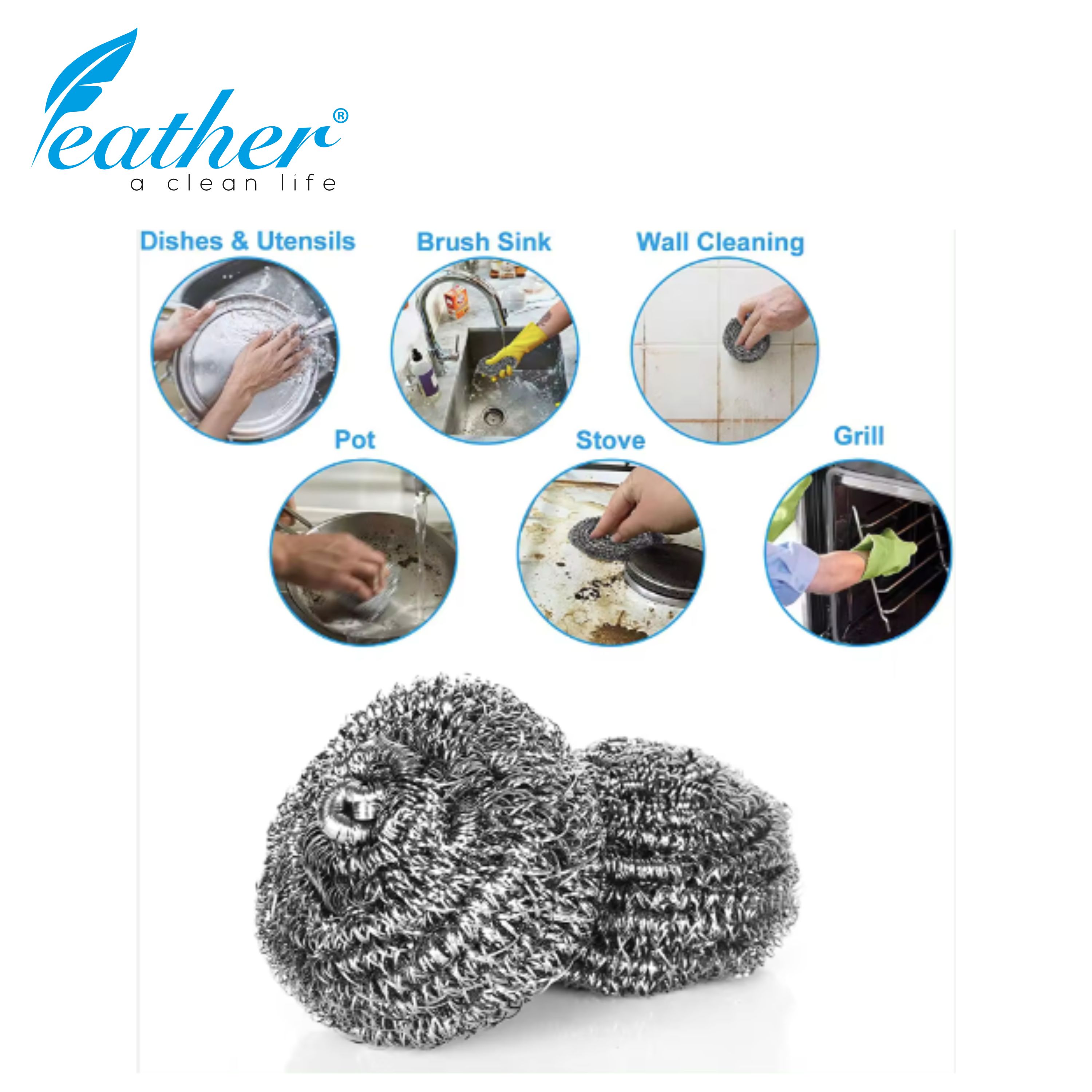 3 Pcs - Stainless Steel Scourer -  Steel Wool, Rust Free,  Ideal for cleaning Kitchen, tiles, BBQ, Glass. 