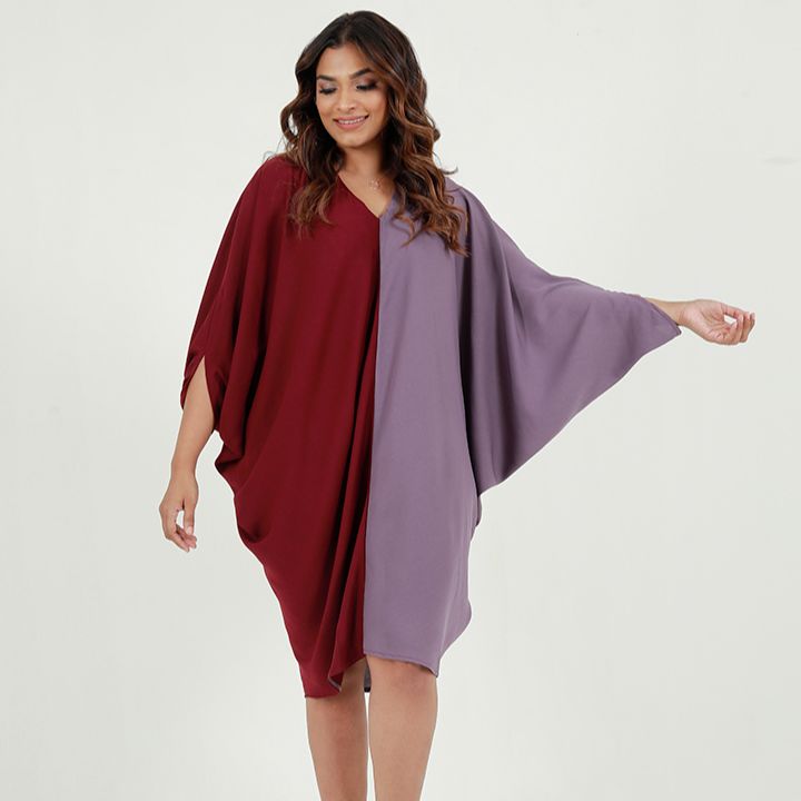 Spring and Summer Colour Blocked Loose Fitting Poncho Dress