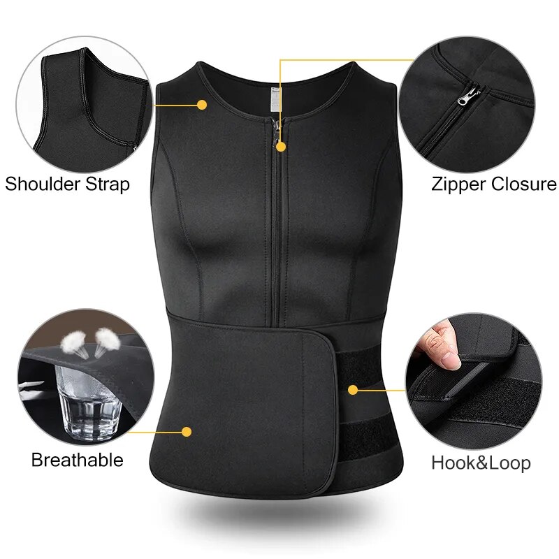 Neoprene Men's Shapers Sweat Vest for Men Waist Trainer Vest Adjustable Workout Body Shaper with Double Zipper for Sauna Suit. 