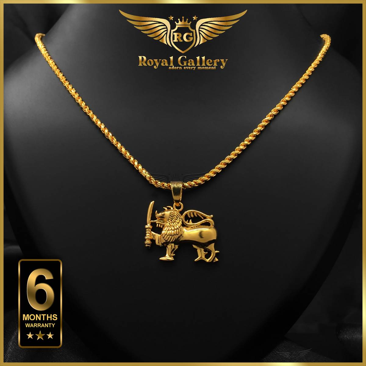 Gold Plated Rope Chain with SL Lion Pendant