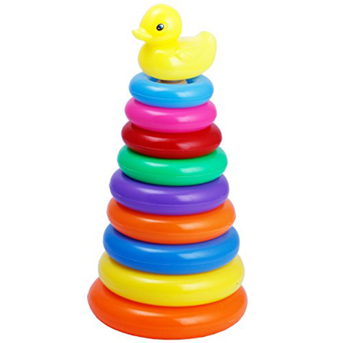 Rainbow rings stacking with Duck Toy 5 to13 Rings,  Colors, 1 Duck. 