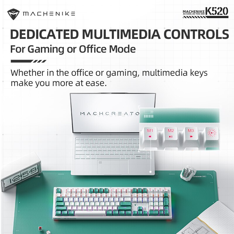 Machenike K520 Mechanical Keyboard Wired Connection Red Switch Hot Swappable 108 Keys LED Backlit RGB Sidelit Gaming Keyboard. 