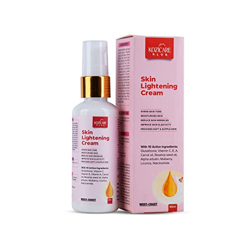 Kozicare Plus Skin Lightening Cream with Kojic Acid 2.5%, Glutathione 1%, Vitamin C 2%, Vitamin A, Carrot Oil 0.5%, Rosehip Oil 0.5%, Arbutin 1.5%, Mulberry 0.5%, Licorice 2% & Niacinamide 1% - 60ml(FROM INDIA)JEZ