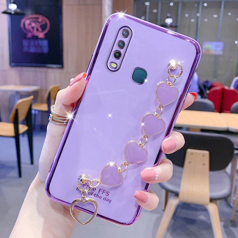 For Vivo Y15 Cover with Luxury Love Heart Bracelet Fashion Plating Soft Phone Cover Case Pretty Girls Woman Cases Soft Silicone Bumper Shockproof Protection Back Cover Daraz.lk