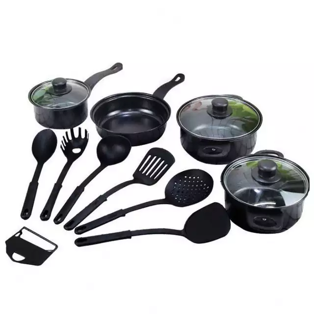 Non-Stick Cookware Set -13 pcs Sauce Pan Set With 6pcs Nonstick Spoon Set Nonstick Fry Pan Nonstick Milk Pot Covered Sauce Pan set 13 Pieces Cookware set 13 Piece Kitchen Ware Set. 