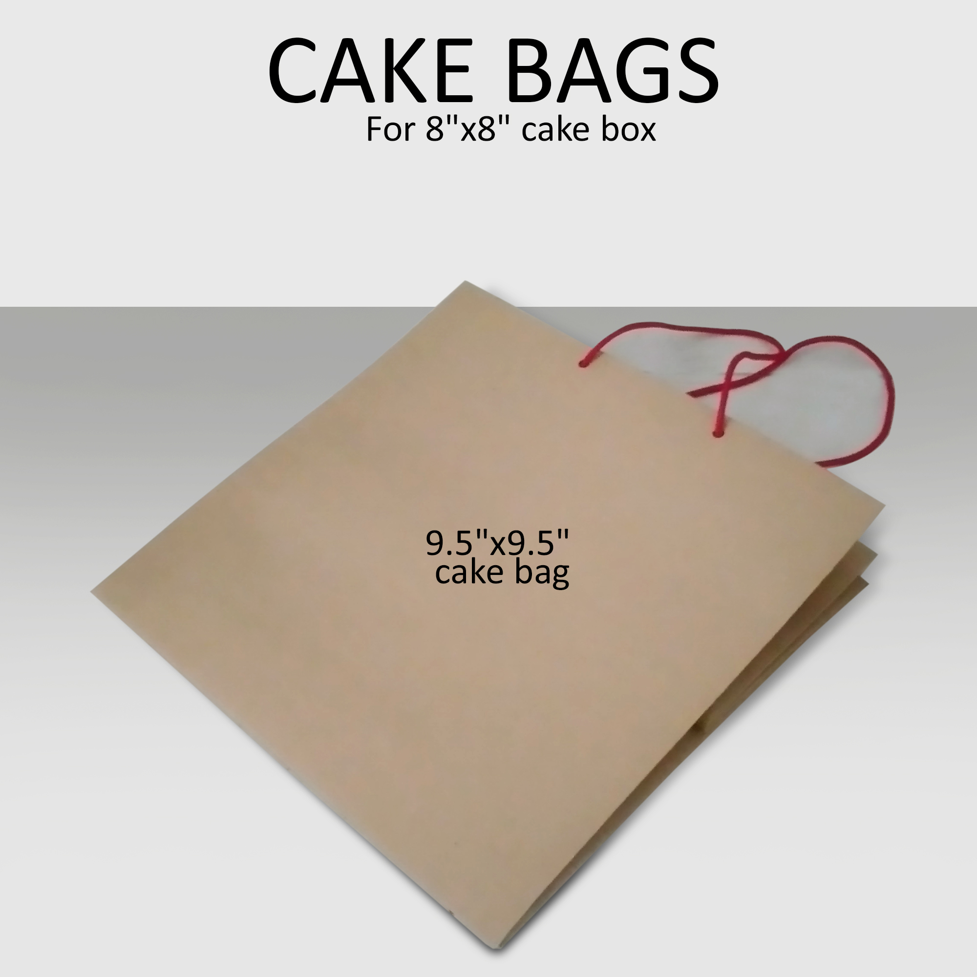 Paper Bag for Cake Brown Kraft Paper Bag with Code Handle 9.5"x9.5" size for 8"x8" Cake Box for Cake Bags. 