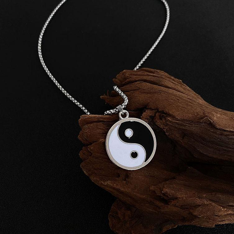 Vintage Men's Stainless Steel Necklace- Chinese Style Yin Yang Tai Chi Pendant Necklace -Male Punk Jewelry Accessories. 