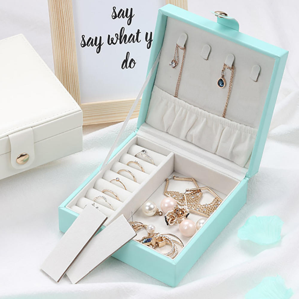 Portable Lock Fashion And Elegance Movable Partition Lock Jewellery Box Jewelry Box Single-layer PU Simple Box. 