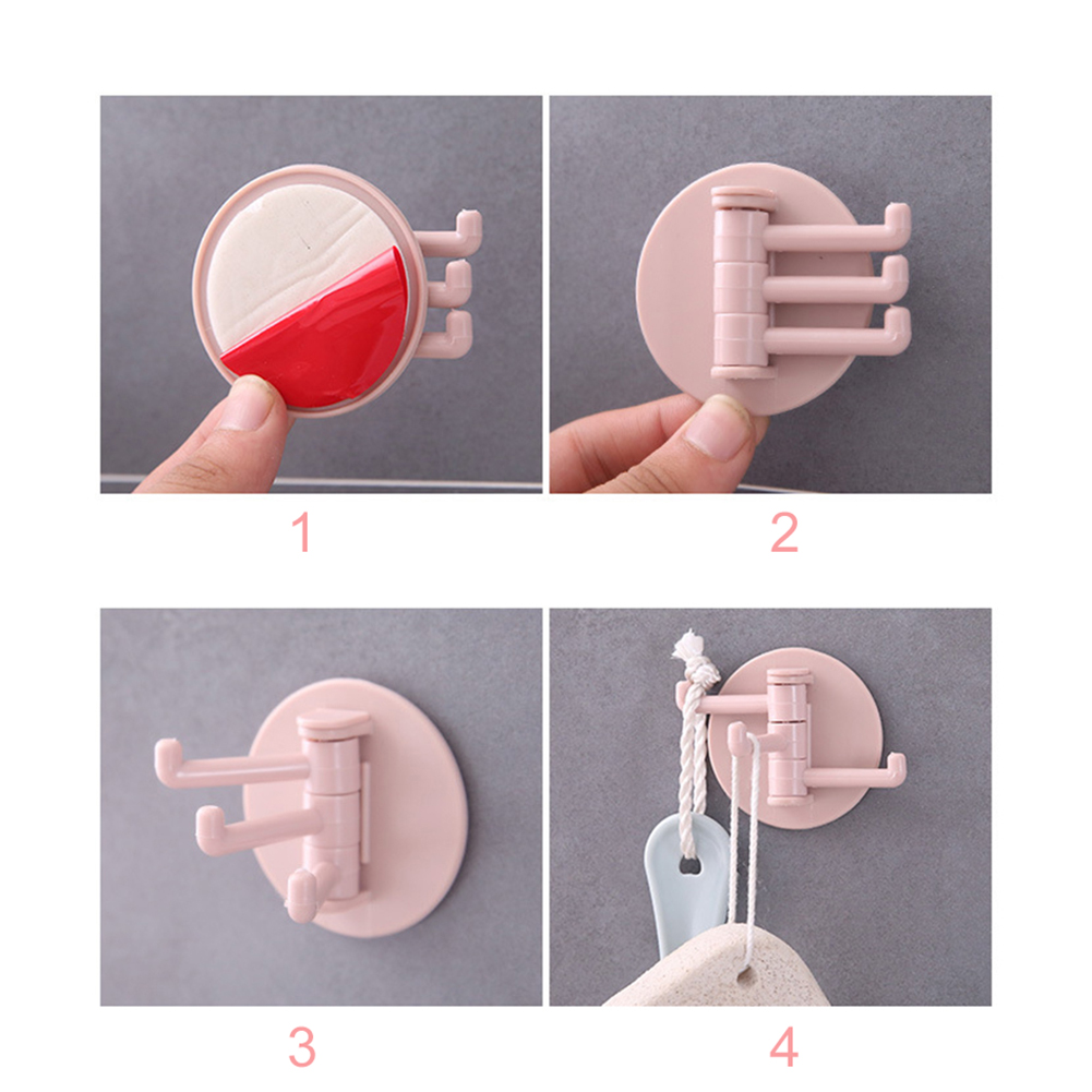[Universal Kitchen Bathroom Plastic Hooks Hangers ][3-Split Rotating Wall Mounted Hooks ][ Towel Key Hat Home Storage Holder]. 