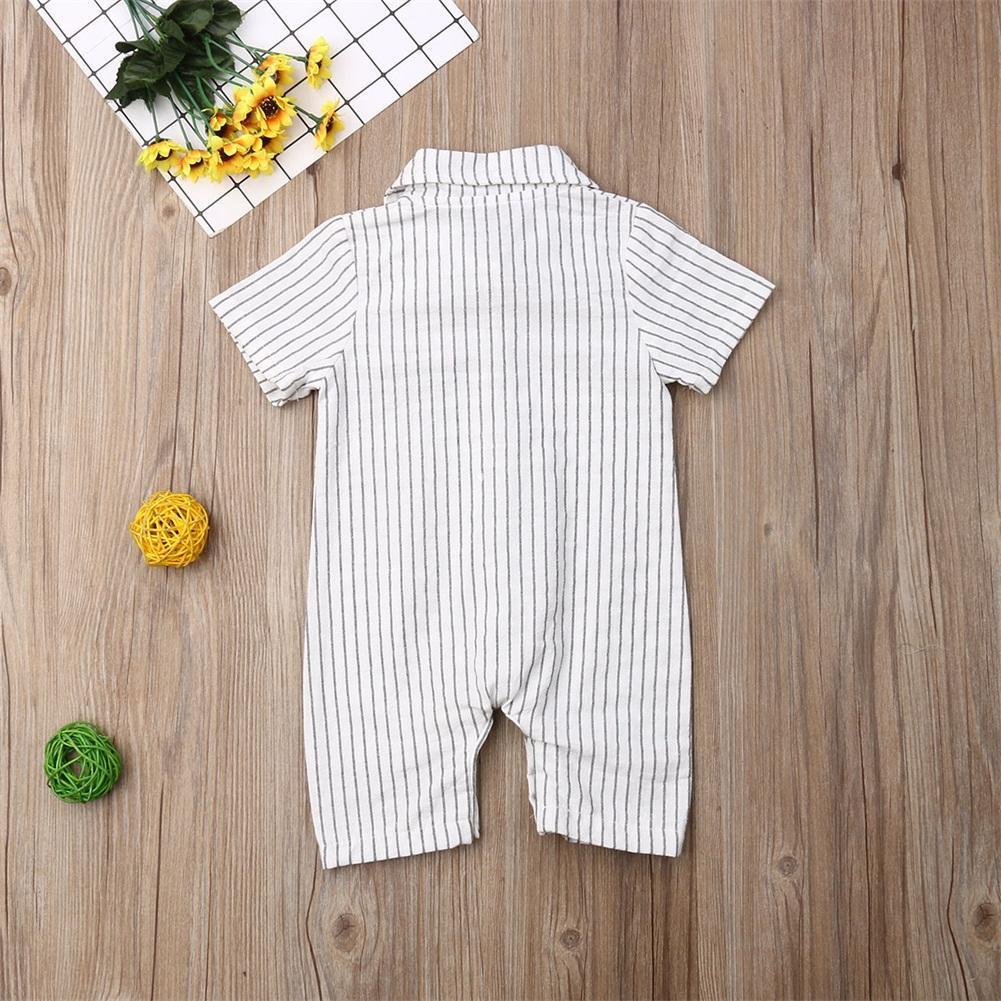 Gentlemen Baby Boy Newborn Bowtie Stripe Romper Bodysuit Outfits