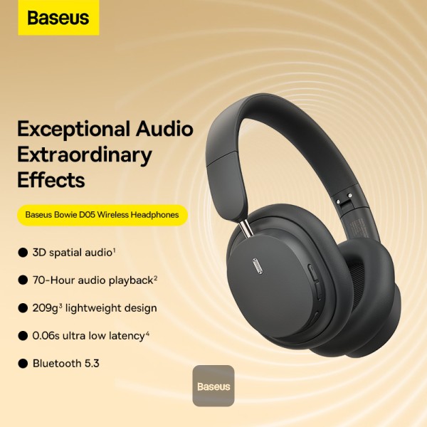 Baseus Bowie D05 Wireless Headphones Noice Reduction 70Hr Battery Grey 6 Months Warranty. 