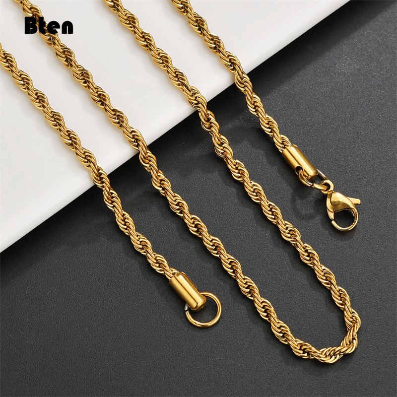 Bten 2mm-6mm Rope Chain Necklace 