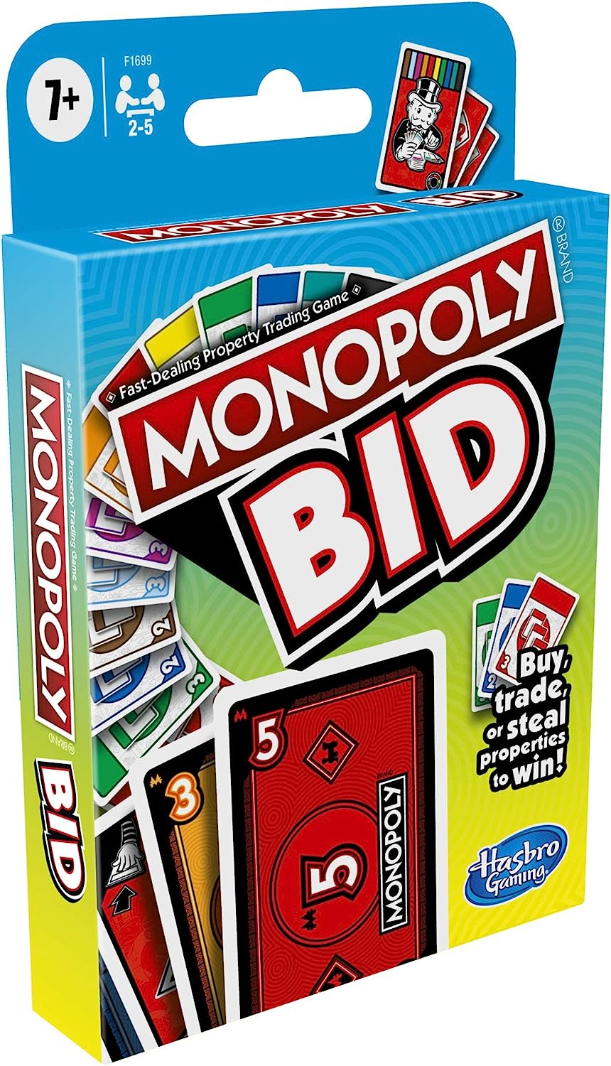 Hasbro Gaming Monopoly Bid Game, Quick-Playing Card Game for 4 Players, Game for Families and Kids Ages 7 and Up. 