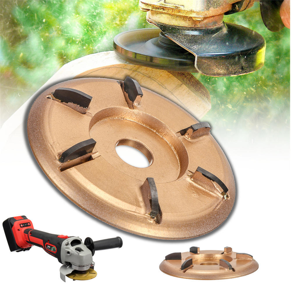 KOGEEK 6-Teeth Power Wood Carving Disc Tool Milling Cutter Woodworking Turbo Tea Tray Digging for 16mm Aperture Angle Grinder Gold Flat