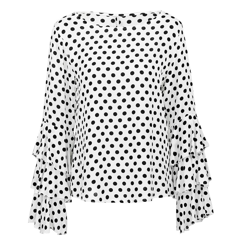 black and white polka dot ruffle blouse