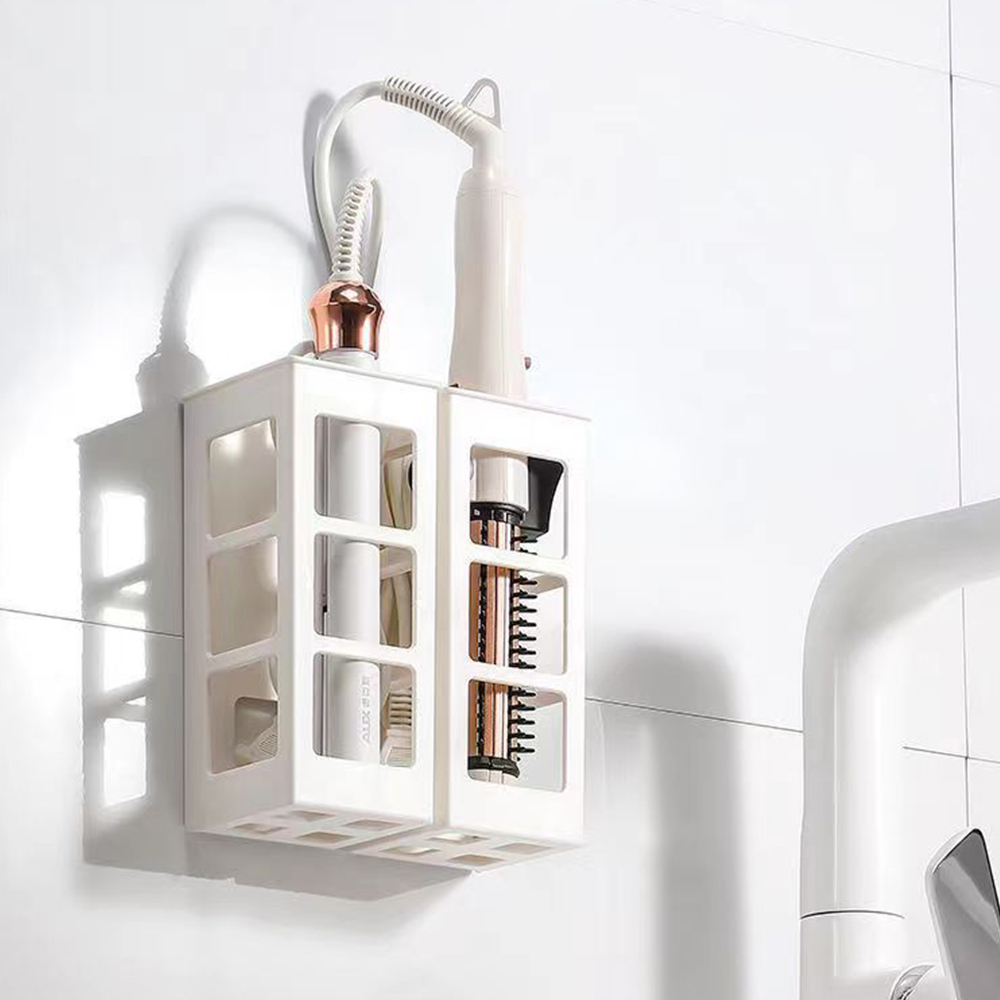 Curling Iron Organizer Bathroom Wall-mounted Hair Straightener Holder Perforation-free Hair Tools Makeup Storage Box. 