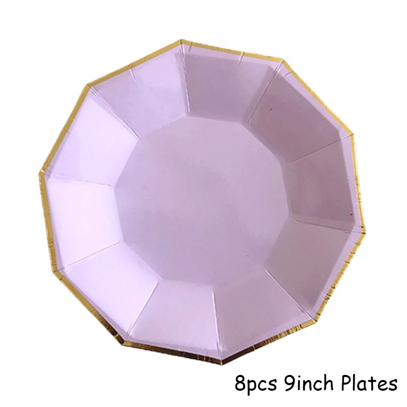 paper plates Gold Disposable Tableware Sets Purple Party Paper Cup Plates baby Shower Birthday Party Supplies Carnival Wedding decor FavorsParty Tableware. 