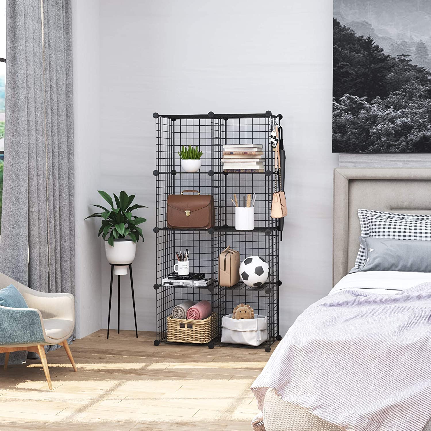Wire Cube Storage, 8-Cube Organizer Metal C Grids Storage, Storage Bins Shelving, Modular Book Shelf, DIY Closet Cabinet Ideal for Living Room, Home, Office 24.8" L x 12.4" W x 48.4" H Black