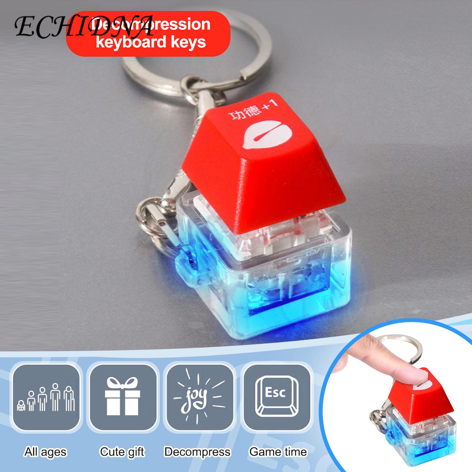 Keyboard Keychain Decoration Mini Light-up Keyboard Keycap Fidget Toy with Key Ring Stress Relief Button Clicker for Southeast Asian Buyers. 