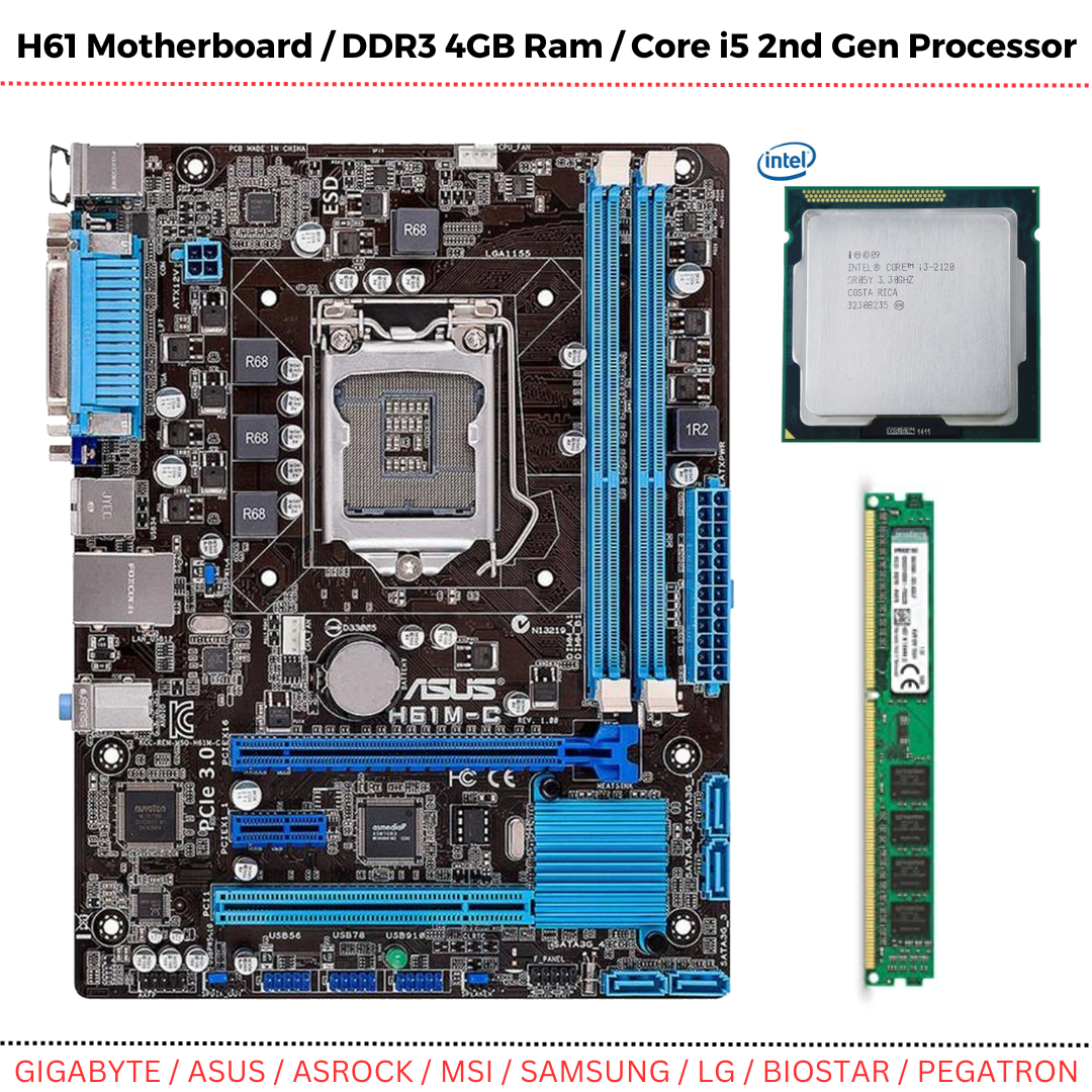 Core I5 2nd Gen Combo Pack | H61 2nd Gen Motherboard / I5 2nd Gen Processor / DDR3 4GB Ram. 