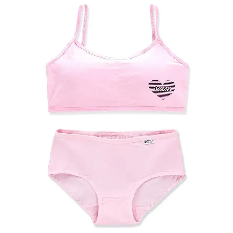 Puberty Girls Bra And Panty Sets Teenage Girls Cotton Padded Training Bra+Panties Kids Sports Bra. 