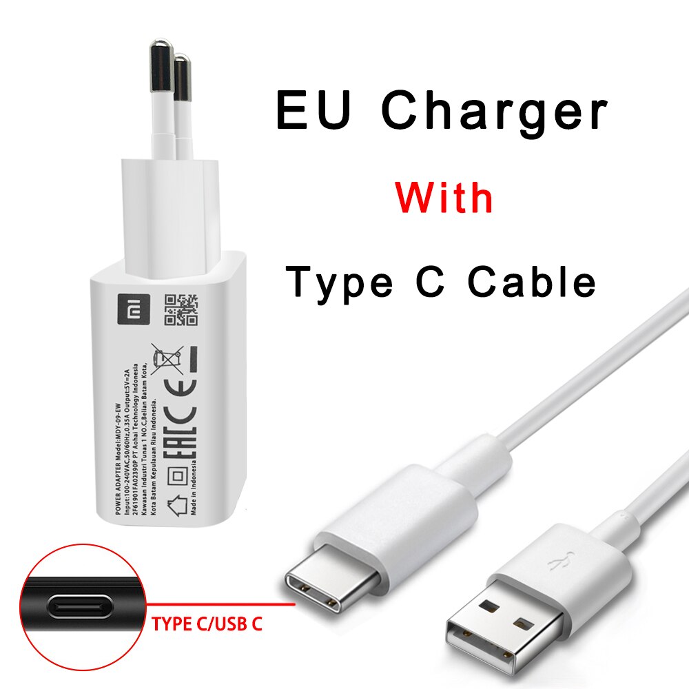 XIAOMI MDY-09-EW EU Micro USB Type C Data Cable Wall Charger For Mi 8 9 SE lite A1 6 5 A2 Mix 2 2s Redmi 4x 5 Plus Note 5 4 4X. 