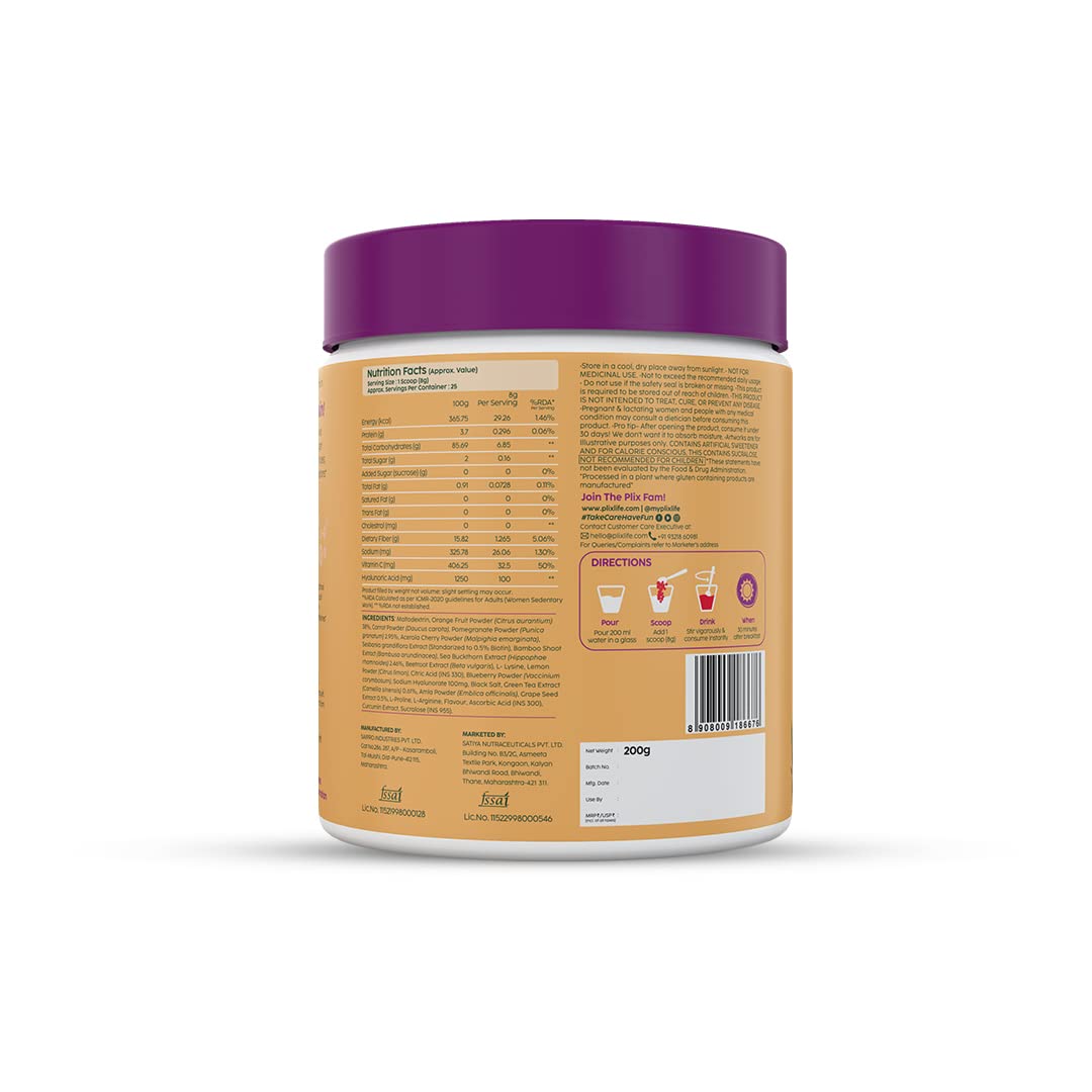 PLIX Collagen Supplement Powder to support Skin Elasticity, Firmness & Youthful Glow | 100%Plant-based with Hyaluronic Acid & Vitamin C | For Women & Men | Orange Flavour, Pack of 1 FROM INDIA (SAM). 