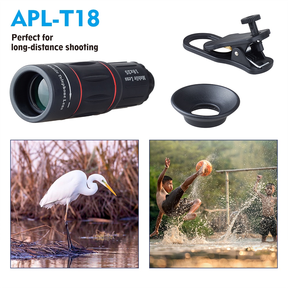 APEXEL Universal 18x25 Monocular Zoom HD Optical Cell Phone Lens Observing Survey 18X telephoto lens with tripod for Smartphone-lens with tripod. 