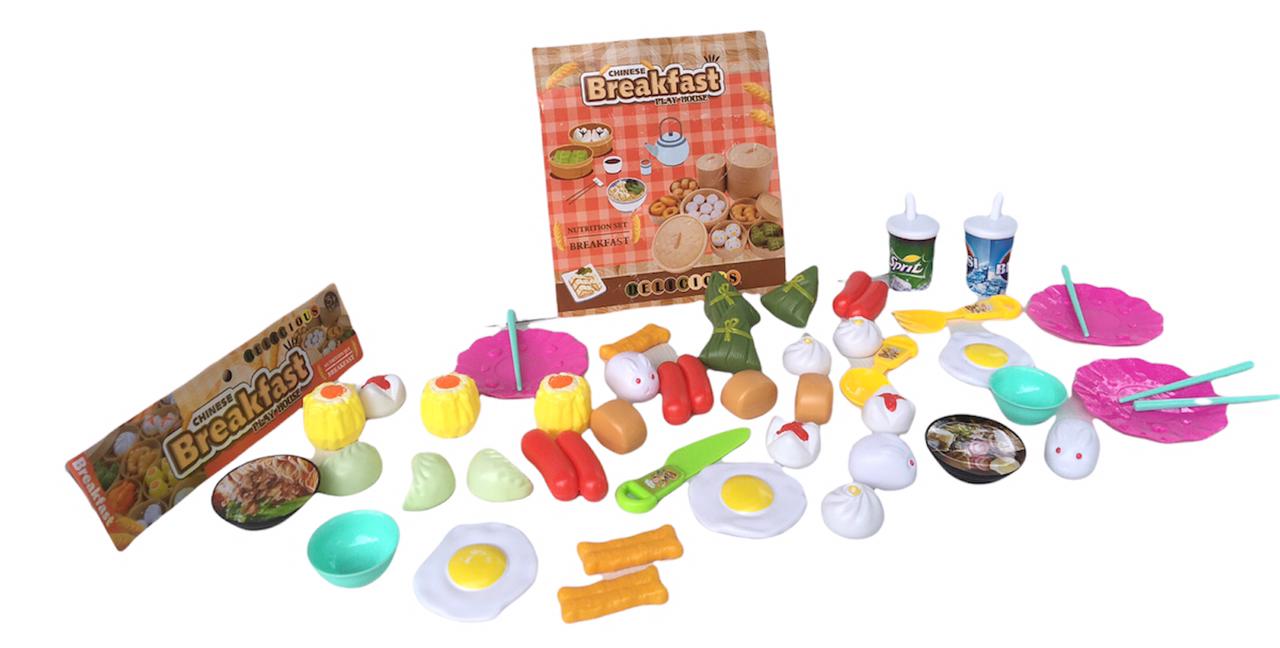 Chinese Breakfast Food Playset / 46 Pieces / 22*5*30 CM /  Chinese Play Food Cooking Toys Children Pretend Play Food Toy Simulation Kitchen Set Toy For Girls Boys Kids Toddlers. 