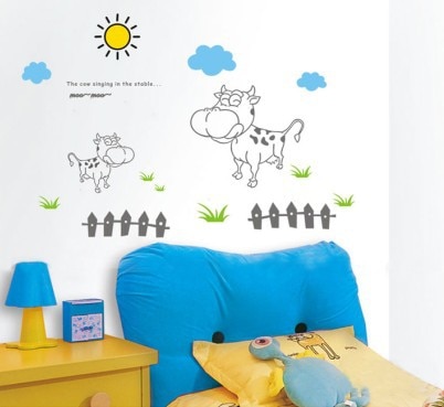 【IKE】autocollant mural cow pasture cartoon images children decorative sticker on the wall Wall decor  wall stickers for kids rooms. 