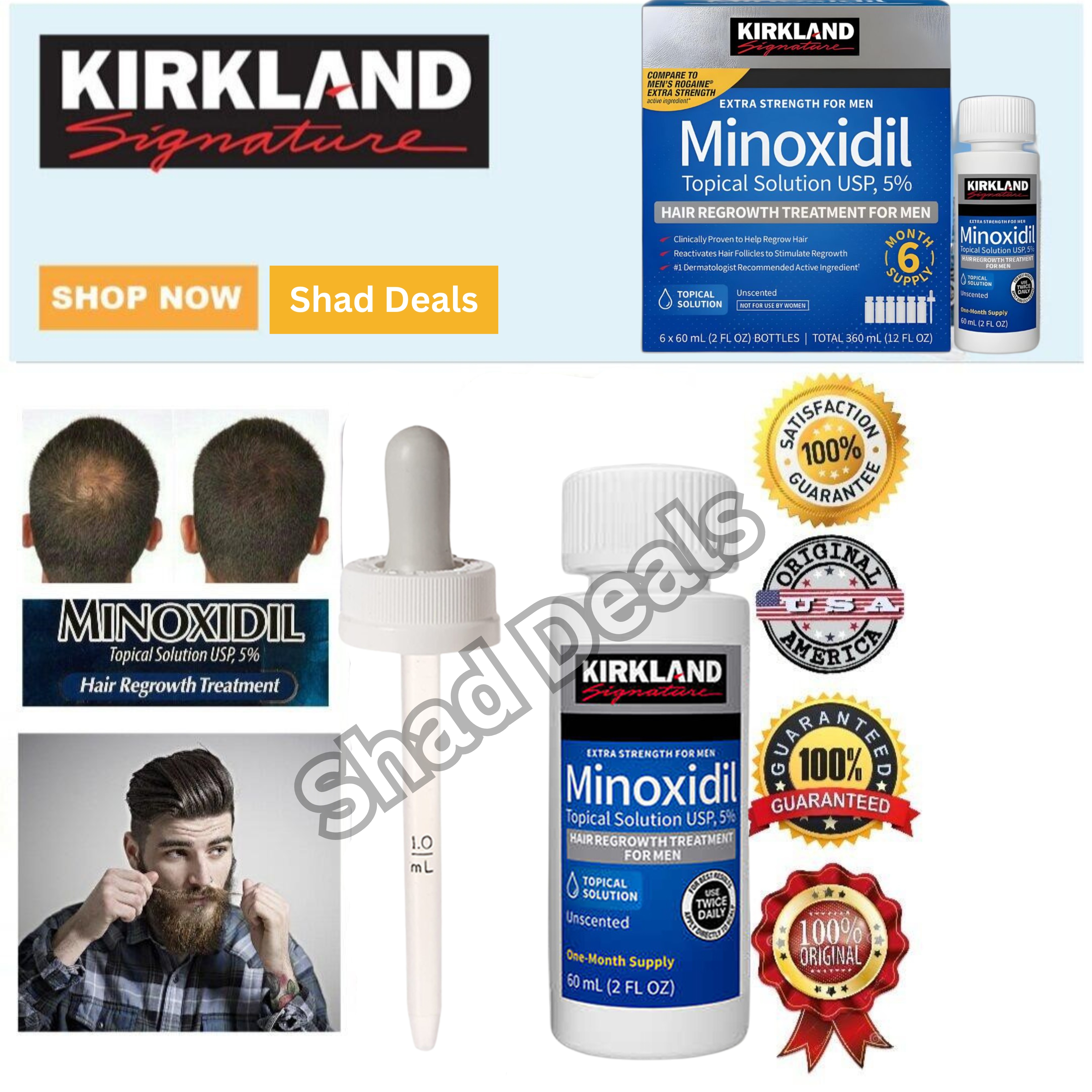 KIRKLAND MINOXIDIL 5% USA HAIR & BEARD REGROWTH TREATMENT. 