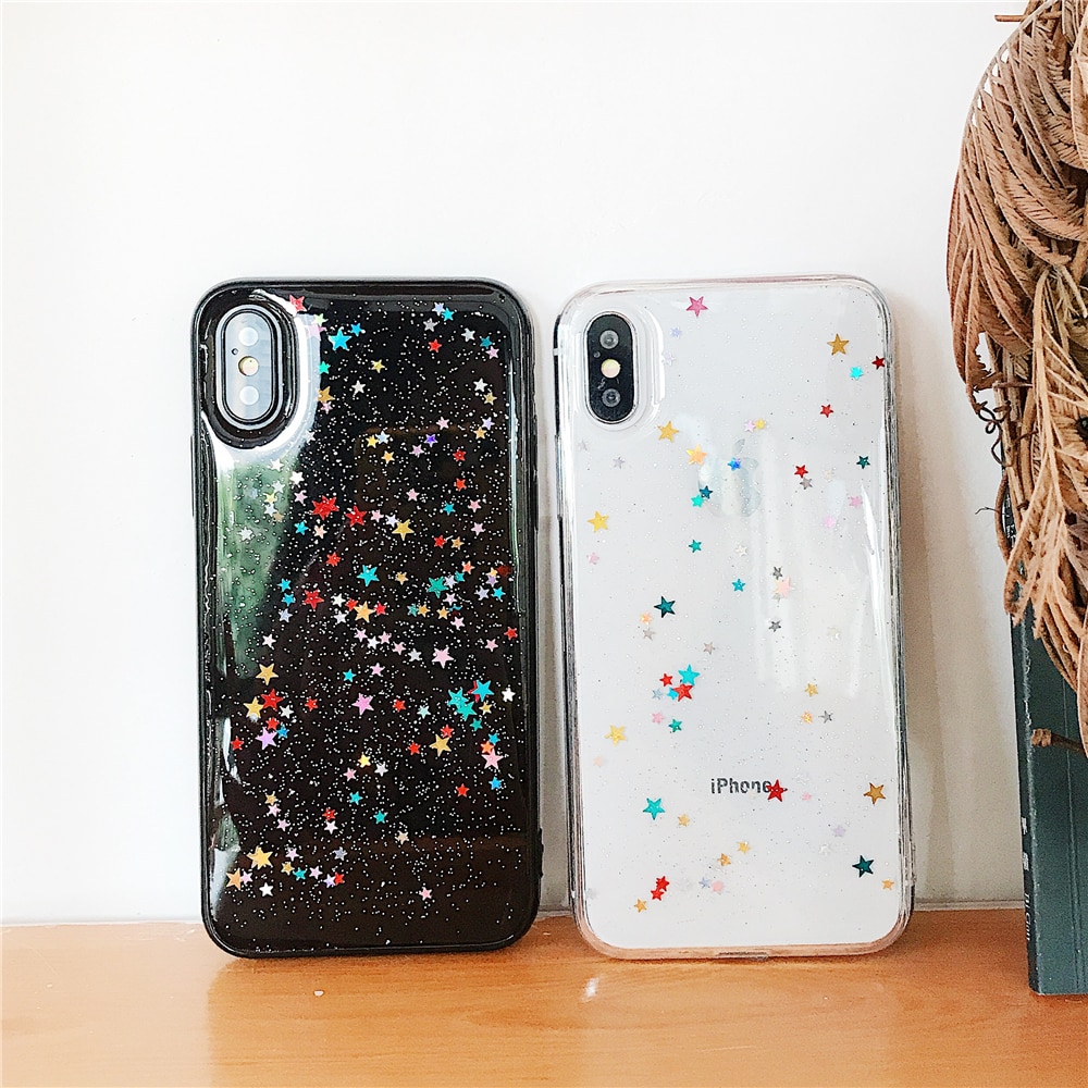 【ThinkWay】Bling Glitter Case For Apple iPhone 6 S 6s 7 8 Plus 11 Pro X XR XS Max Star Heart Sparkle Sequins Soft Clear Silicone TPU Cover. 