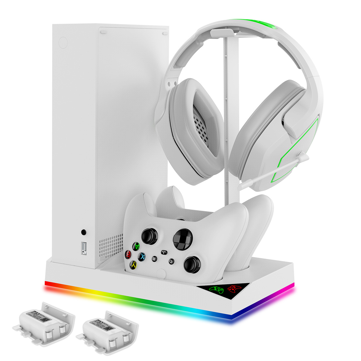 Xbox Series S Game RGB Console Cooling Base Dual-handle Charging Stand with Headphone Stand Game Disc Stand Myhappinessisyou. 