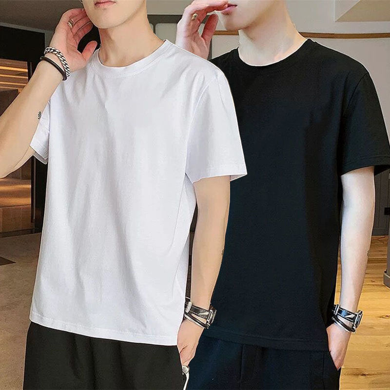 Summer Short Sleeve T T-shirt Men's Undershirt round Neck Solid Color Thin Slim Half Sleeve Trendy Student Sports T-shirt 1/2 Pieces. 