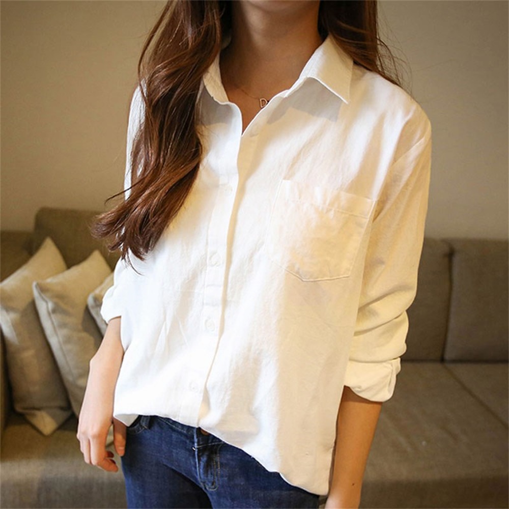 Womens Basic Long Sleeve Button Down 