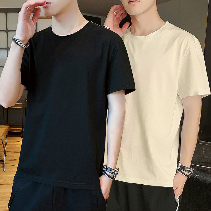 Summer Short Sleeve T T-shirt Men's Undershirt round Neck Solid Color Thin Slim Half Sleeve Trendy Student Sports T-shirt 1/2 Pieces. 
