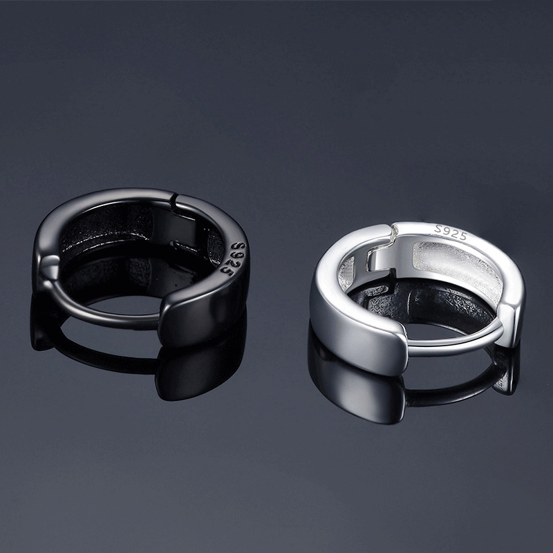 Hip-Hop Hipster Men's Single Glossy Silver Simple Black Ear-Caring Ear Rings round Ear Clip Men Wholesale